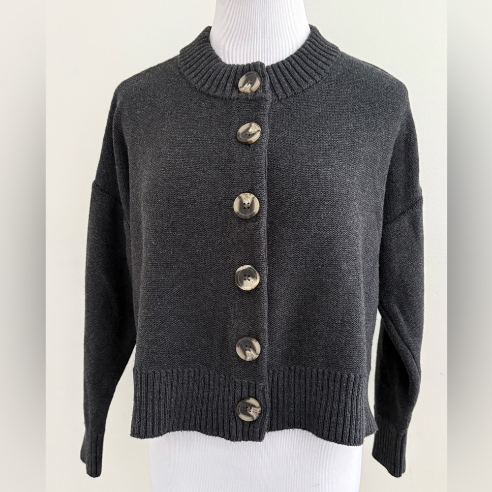 QUINCE || 100% Organic Cotton Charcoal Cropped Cardigan. Sz. S - Picture 5 of 15